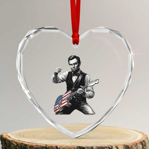 Abraham Lincoln Playing Guitar Vintage American Flag Heart Crystal Glass Ornament TS11 Transparent Glass 3'' Heart Print Your Wear