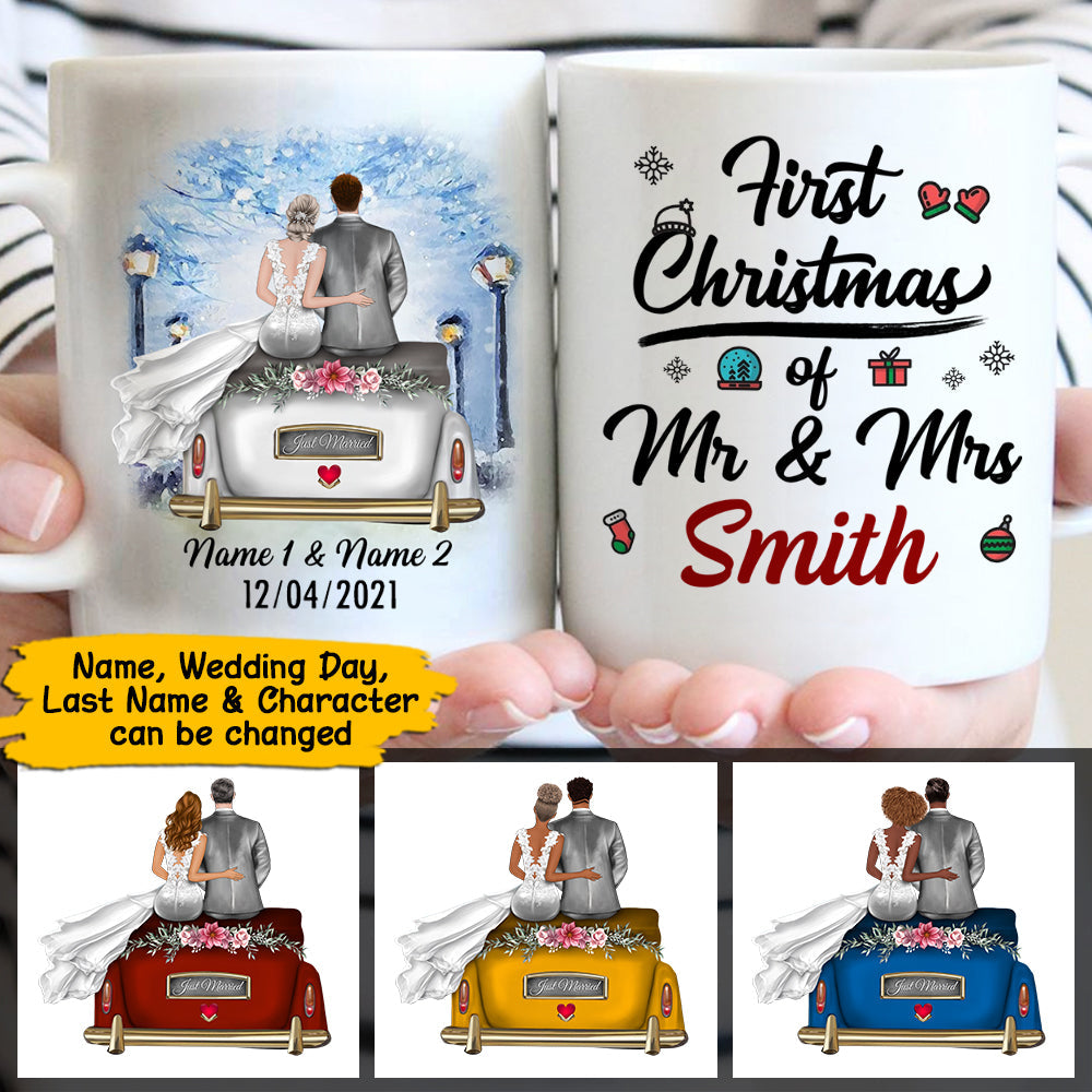 Personalized First Christmas of Mr and Mrs Mug, Unique 1 Year Anniversary Gift CTM One Size 11oz size Custom - Printyourwear