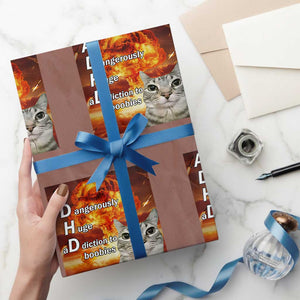 ADHD Cat Meme Wrapping Paper Roll Funny Kitty Flames Neurodivergent Gen Z TS10 Mocha Print Your Wear