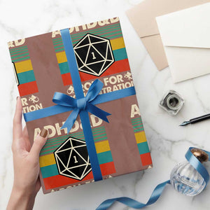 ADHD&D Roll for Concentration Wrapping Paper Roll Retro 90s ADHD Roll For Concentration Funny Gamer TS10 Mocha Print Your Wear