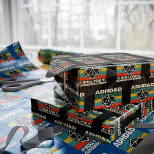 ADHD&D Roll for Concentration Wrapping Paper Roll Retro 90s ADHD Roll For Concentration Funny Gamer TS10 Black Print Your Wear