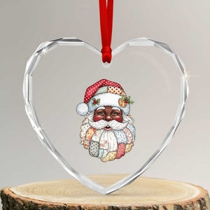 African American Christmas Retro Patchwork Black Santa Heart Crystal Glass Ornament TS11 Transparent Glass 3'' Heart Print Your Wear