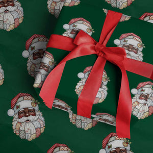 African American Christmas Retro Patchwork Black Santa Wrapping Paper Roll TS11 Green Print Your Wear