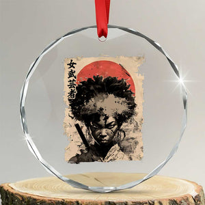 African American Female Samurai Warrior Crystal Glass Ornament Japanese Art Black Onna Bugeisha TS11 Transparent Glass 3'' Circle Print Your Wear