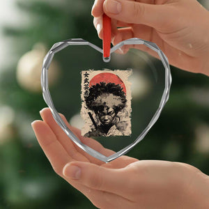 African American Female Samurai Warrior Heart Crystal Glass Ornament Japanese Art Black Onna Bugeisha TS11 Print Your Wear