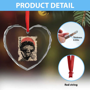 African American Female Samurai Warrior Heart Crystal Glass Ornament Japanese Art Black Onna Bugeisha TS11 Print Your Wear