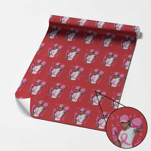 African American Fighter Breast Cancer Awareness Wrapping Paper Roll Pink Ribbon - Print Your Wear