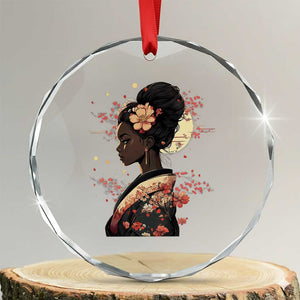 African American Geisha Kimono Blasian Japanese Sakura Crystal Glass Ornament TS11 Transparent Glass 3'' Circle Print Your Wear