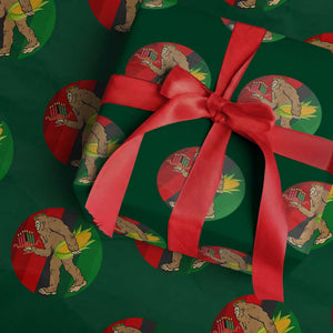 African American Holiday Gift Wrapping Paper Roll Retro Sunset Bigfoot With Kwanzaa Candle TS12 Green Print Your Wear