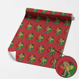 African American Holiday Gift Wrapping Paper Roll Retro Sunset Bigfoot With Kwanzaa Candle TS12 Red Print Your Wear
