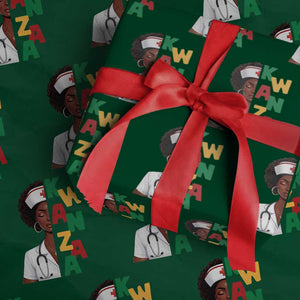 African American Nurse Wrapping Paper Roll Joyful Kwanzaa Celebration Gift TS12 Green Print Your Wear