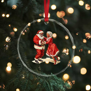 African American Xmas Crystal Glass Ornament Black Santa Mr Mrs Claus Dancing TS09 Print Your Wear