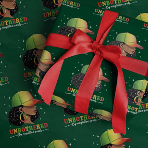 Afro African American Wrapping Paper Roll Unbothered By Negative Souls Black Sassy Queen TS14 Green Print Your Wear
