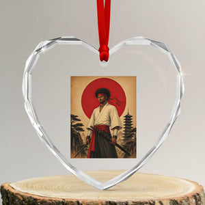 Afro American Samurai Bushido Warrior Heart Crystal Glass Ornament Vintage Japanese Ukiyoe Graphic