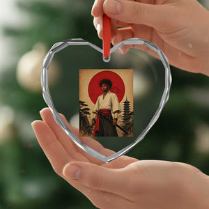 Afro American Samurai Bushido Warrior Heart Crystal Glass Ornament Vintage Japanese Ukiyoe Graphic