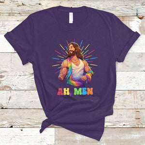 Ah Men Funny LGBT Gay Pride Jesus Rainbow Flag Christian T Shirt TS09 Purple Printyourwear
