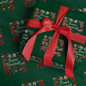 Alabama Baseball Wrapping Paper Roll Cute Trendy Bama Fan Game Day Doodle TS10 Green Print Your Wear