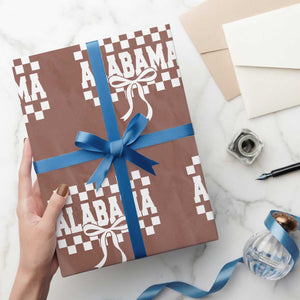 Alabama Fan Wrapping Paper Roll AL State Sport Coquette Bow Checkered Design Game Day TS11 Mocha Print Your Wear