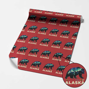 Alaska Wrapping Paper Roll Alaskan Night Sky Northern Lights Aurora Bear TS10 Red Print Your Wear