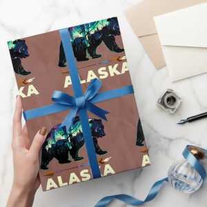 Alaska Wrapping Paper Roll Alaskan Night Sky Northern Lights Aurora Bear TS10 Mocha Print Your Wear