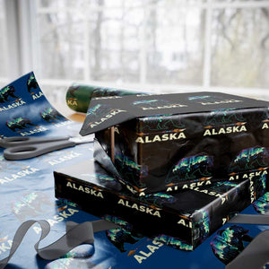 Alaska Wrapping Paper Roll Alaskan Night Sky Northern Lights Aurora Bear TS10 Black Print Your Wear