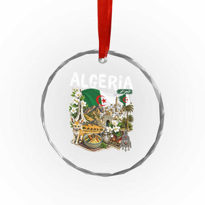 Algeria Algerian Culture and Landmarks Collage Graphic Crystal Glass Ornament Proud Fennec Fox Heritage and Arabic Calligraphy