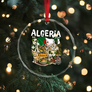 Algeria Algerian Culture and Landmarks Collage Graphic Crystal Glass Ornament Proud Fennec Fox Heritage and Arabic Calligraphy