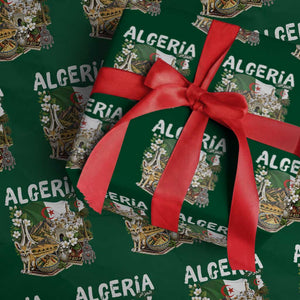Algeria Algerian Culture and Landmarks Collage Graphic Wrapping Paper Roll Proud Fennec Fox Heritage and Arabic Calligraphy