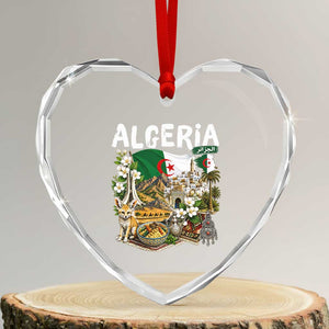 Algeria Algerian Culture and Landmarks Collage Graphic Heart Crystal Glass Ornament Proud Fennec Fox Heritage and Arabic Calligraphy