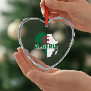 Algeria Algerian Pride Map of Africa Heritage Graphic Heart Crystal Glass Ornament Patriotic North African Roots National Flag