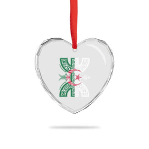 Algeria Amazigh Berber Yaz Symbol Algerian Flag Heritage Graphic Heart Crystal Glass Ornament Traditional North African Tribal Culture Art