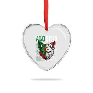 Algerian Fennec Fox Face Algeria National Flag Graphic Heart Crystal Glass Ornament Proud North African Desert Animal