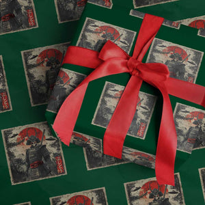 Alien Samurai Wrapping Paper Roll Vintage Japanese Art UFO Funny Ukiyo-e Warrior TS10 Green Print Your Wear