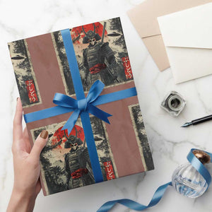 Alien Samurai Wrapping Paper Roll Vintage Japanese Art UFO Funny Ukiyo-e Warrior TS10 Mocha Print Your Wear