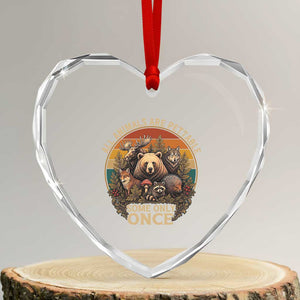 All Animals Are Pettable Some Only Once Heart Crystal Glass Ornament Retro Wild Animals