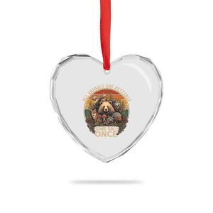 All Animals Are Pettable Some Only Once Heart Crystal Glass Ornament Retro Wild Animals