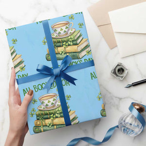 All Booked For St Patricks Day Wrapping Paper Roll Gift For Book Lovers TS12 Light Blue Print Your Wear