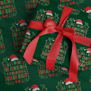 All I Want For Christmas Is Fundamental Human Rights Wrapping Paper Roll Pro Democracy Xmas Gift TS12 Green Print Your Wear