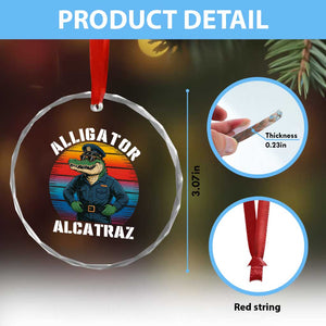 Alligator Alcatraz Florida Crystal Glass Ornament Funny Gator Cop Political Humor Retro Sunset TS02 Print Your Wear