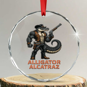 Alligator Alcatraz Gunslinger Crystal Glass Ornament Swamp Outlaw Satire Patriotic Rebel TS02 Transparent Glass 3'' Circle Print Your Wear