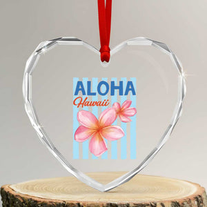 Aloha Hawaii Heart Crystal Glass Ornament Hibiscus Flower Tropical Beach Vacation