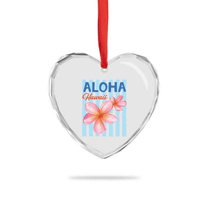Aloha Hawaii Heart Crystal Glass Ornament Hibiscus Flower Tropical Beach Vacation