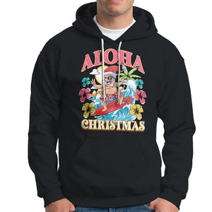 Aloha Hawaiian Christmas Mele Kalikimaka Tropical Xmas Surfing Santa Hoodie TS02 Black Printyourwear