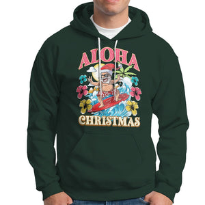 Aloha Hawaiian Christmas Mele Kalikimaka Tropical Xmas Surfing Santa Hoodie TS02 Dark Forest Green Printyourwear