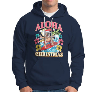 Aloha Hawaiian Christmas Mele Kalikimaka Tropical Xmas Surfing Santa Hoodie TS02 Navy Printyourwear