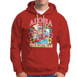 Aloha Hawaiian Christmas Mele Kalikimaka Tropical Xmas Surfing Santa Hoodie TS02 Red Printyourwear