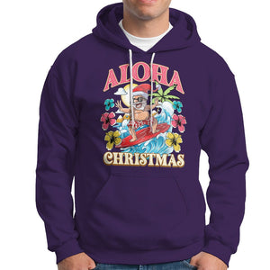 Aloha Hawaiian Christmas Mele Kalikimaka Tropical Xmas Surfing Santa Hoodie TS02 Purple Printyourwear