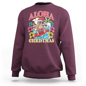 Aloha Hawaiian Christmas Mele Kalikimaka Tropical Xmas Surfing Santa Sweatshirt TS02 Maroon Printyourwear