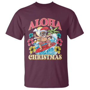 Aloha Hawaiian Christmas Mele Kalikimaka Tropical Xmas Surfing Santa T Shirt TS02 Maroon Printyourwear