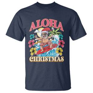 Aloha Hawaiian Christmas Mele Kalikimaka Tropical Xmas Surfing Santa T Shirt TS02 Navy Printyourwear